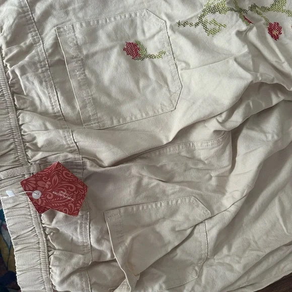 SHEIN Floral Embroidered Tan Wide-Leg Pants - Picture 5 of 7